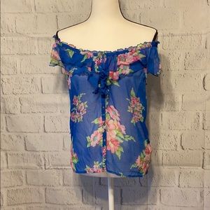 Hollister Sheer Floral Blue Blouse